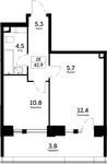 Планировка 2-комнатной квартиры, 42,9 м2