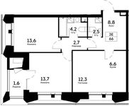 Планировка 3-комнатной квартиры, 66 м2