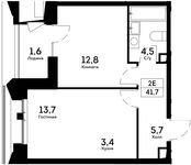 Планировка 2-комнатной квартиры, 41,7 м2
