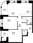 Планировка 3-комнатной квартиры, 68,4 м2
