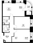 Планировка 3-комнатной квартиры, 70,3 м2