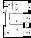 Планировка 2-комнатной квартиры, 61,5 м2