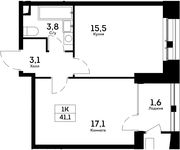 Планировка 1-комнатной квартиры, 41,1 м2