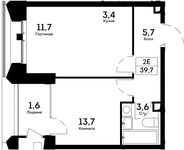 Планировка 2-комнатной квартиры, 39,7 м2