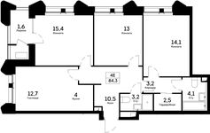 Планировка 4-комнатной квартиры, 84,3 м2