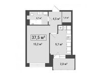 Планировка 1-комнатной квартиры, 37,5 м2