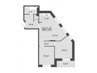 Планировка 3-комнатной квартиры, 66,7 м2
