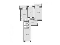 Планировка 3-комнатной квартиры, 89,5 м2