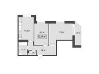 Планировка 2-комнатной квартиры, 62 м2