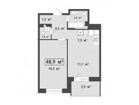 Планировка 2-комнатной квартиры, 48,9 м2
