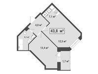 Планировка 2-комнатной квартиры, 43,8 м2