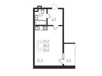 Планировка квартиры студии, 34,5 м2