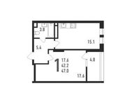 Планировка 1-комнатной квартиры, 47,3 м2