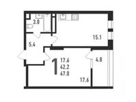 Планировка 1-комнатной квартиры, 47 м2