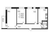 Планировка 3-комнатной квартиры, 85,5 м2