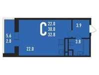 Планировка квартиры студии, 32,8 м2