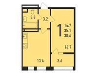 Планировка 1-комнатной квартиры, 38,6 м2