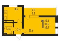 Планировка 1-комнатной квартиры, 40,1 м2