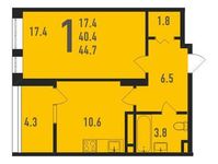 Планировка 1-комнатной квартиры, 42,7 м2