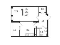 Планировка 1-комнатной квартиры, 42,7 м2