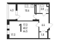 Планировка 1-комнатной квартиры, 44,5 м2