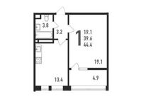 Планировка 1-комнатной квартиры, 44,4 м2