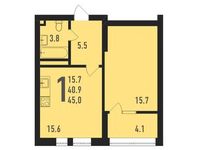 Планировка 1-комнатной квартиры, 45 м2
