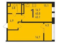 Планировка 1-комнатной квартиры, 45,1 м2