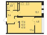 Планировка 1-комнатной квартиры, 47 м2