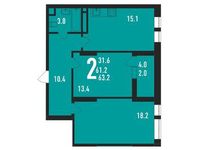 Планировка 2-комнатной квартиры, 63,2 м2