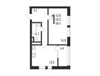 Планировка 1-комнатной квартиры, 48,8 м2