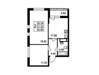Планировка 2-комнатной квартиры, 52,8 м2