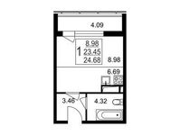 Планировка 1-комнатной квартиры, 24,68 м2