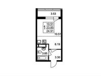 Планировка 1-комнатной квартиры, 24,91 м2