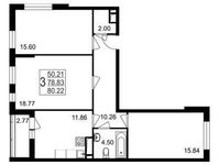 Планировка 3-комнатной квартиры, 80,7 м2