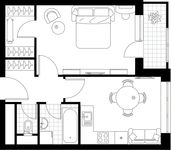 Планировка 1-комнатной квартиры, 41,2 м2