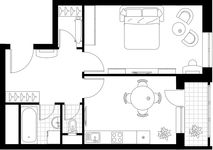 Планировка 1-комнатной квартиры, 46,4 м2