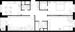 Планировка 3-комнатной квартиры, 88,4 м2
