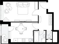 Планировка 1-комнатной квартиры, 42 м2