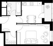 Планировка 1-комнатной квартиры, 39,5 м2