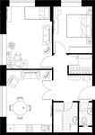 Планировка 2-комнатной квартиры, 61,9 м2