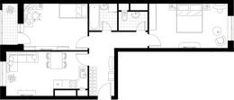 Планировка 2-комнатной квартиры, 64 м2