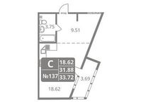 Планировка квартиры студии, 33,72 м2
