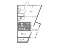 Планировка квартиры студии, 34,25 м2