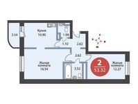 Планировка 2-комнатной квартиры, 53,32 м2