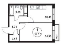 Планировка 1-комнатной квартиры, 36,17 м2