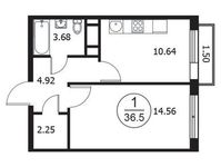 Планировка 1-комнатной квартиры, 36,5 м2