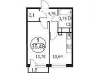 Планировка 1-комнатной квартиры, 35,48 м2