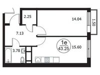 Планировка 1-комнатной квартиры, 43,25 м2