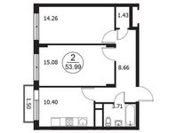 Планировка 2-комнатной квартиры, 53,99 м2
